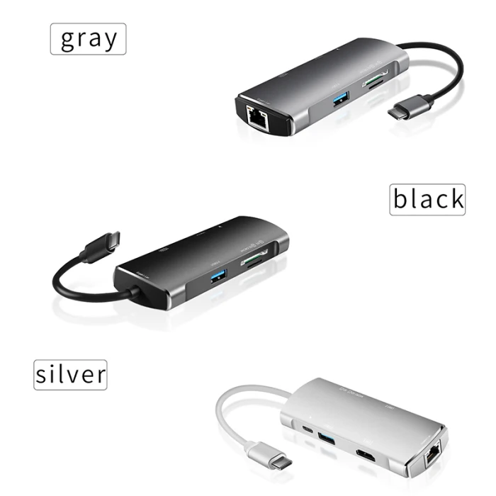 7-в-1 многопортовый концентратор Тип с разъемами типа C и USB3.0 HDMI устройство для чтения карт SD TF Ethernet адаптер VDX99