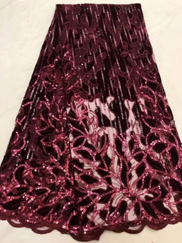 

African Lace Fabric 2018 French Velvet Net Lace new wine lace fabric 5yard High Quality African Tulle Lace Fabric Wedding
