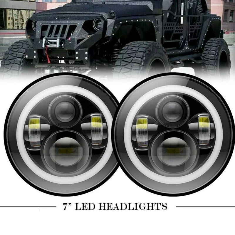 For Jeep Wrangler JK TJ LJ RGB 7 Inch LED Headlights DRL Lights Combo Kit 2PCS