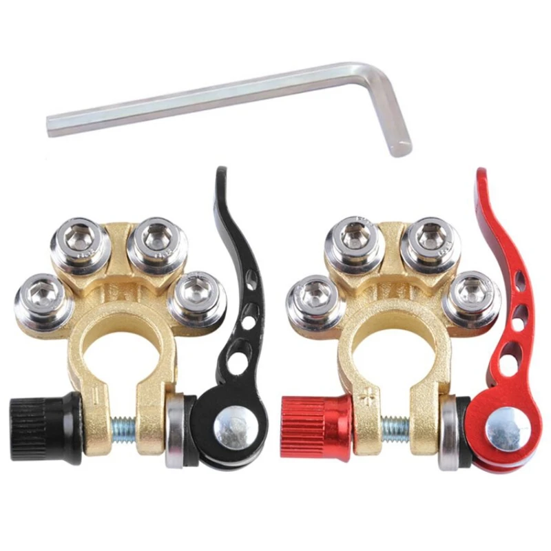 

D0AC 2Pcs Automotive Car Top Post Battery Terminal Pure Brass Connector Clamp with Install Hex Wrench for Car
