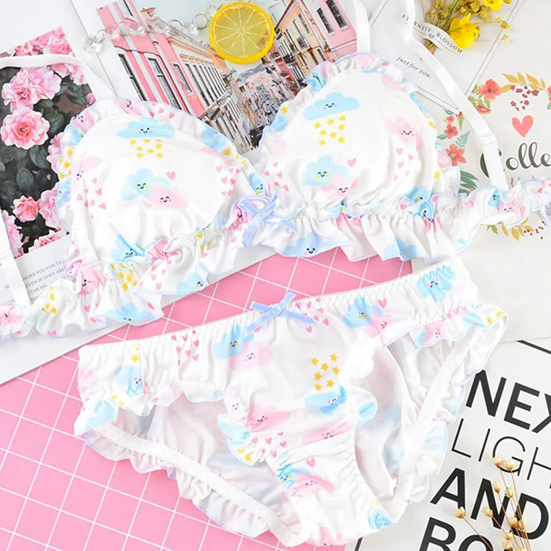 sexy underwear sets Women Kawaii Japanese Style Bra & Panties Set Wirefree Soft Underwear Set Sleep Intimates Set Cute Lolita Bra And Panties french knickers set