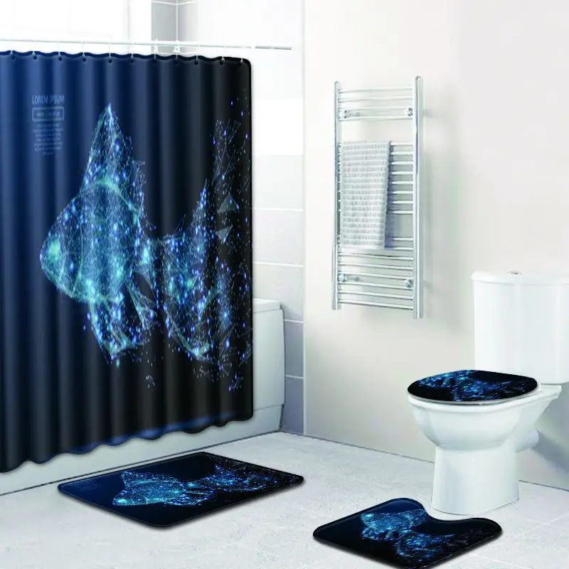 Zeegle Cartoon Bathroom Mat Set Shower Curtain with Toilet Seat Cover Bath Floor Rug Anti-slip Soft Mat Bathroom Accessories
