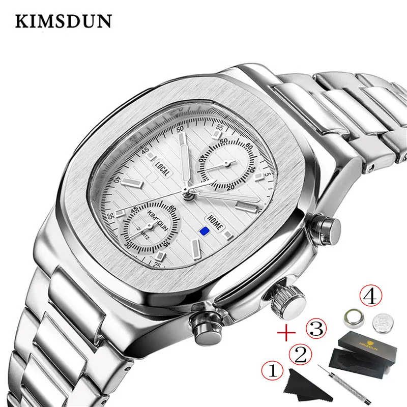 

KIMSDUN Men's Watch Sports Stainless Steel Strap Military Chronograph Multi-function Luxury Quartz Mens Watches Waterproof Clock