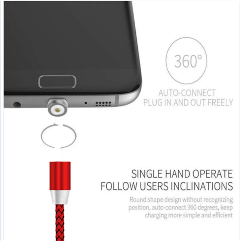 Магнитный кабель для быстрой зарядки 360 ° Micro/IOS/USB C 1 м 2 3 samsung S6 S7 S8 A50 A70 iPhone 5 6 7 8 X XS MAX