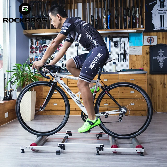 ROCKBROS Rodillos de bicicleta ajustables para entrenamiento de bicicleta,  plegable, para interiores y exteriores, con resistencia para bicicleta de