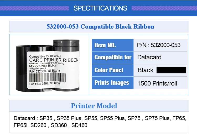 5 предметов/Лот, размер с 532000-053 Черная лента 1500 принты для Datacard SP35 SP55 SD360 FP65 SP75+ SD460 карточного принтера