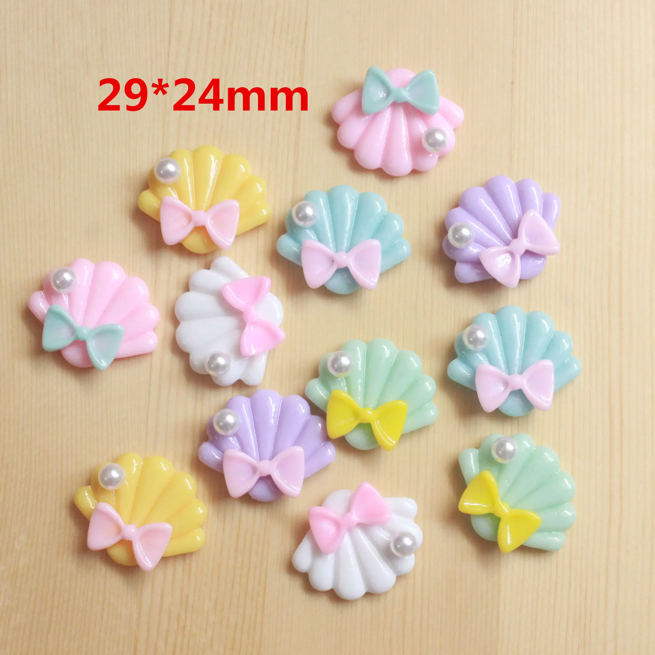 

15pcs/lot kawaii flatback shell with bow pearl resin cabochons accessories factory price