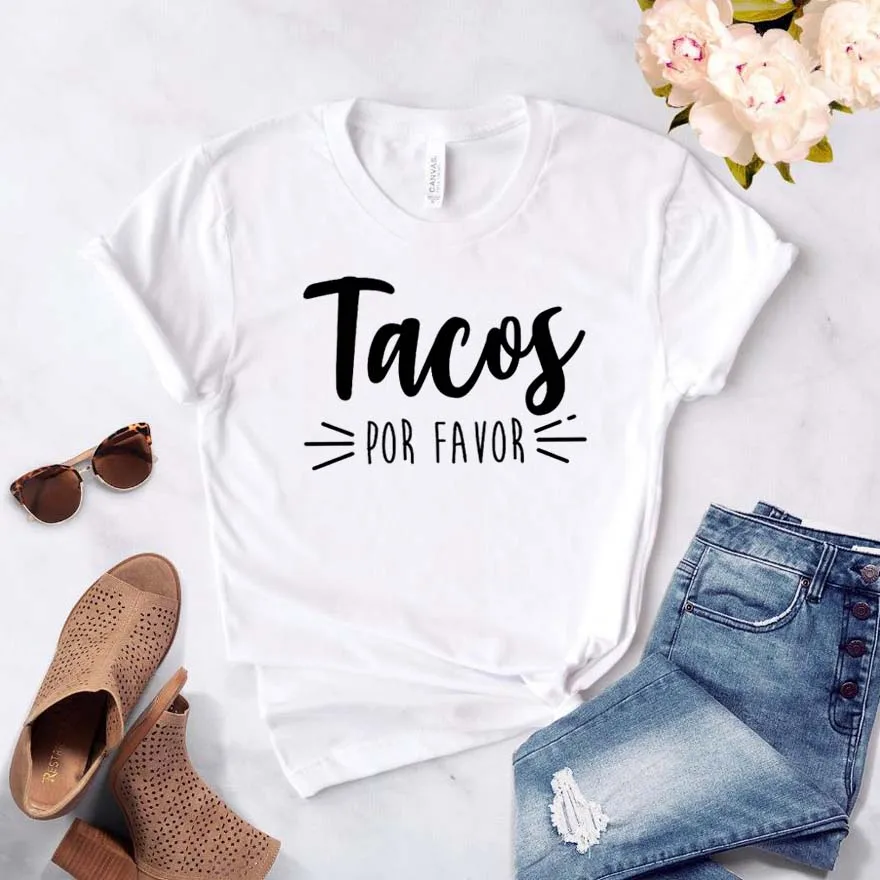 Tacos Por Favor принт Женская футболка смешные изделия из хлопка футболка для Леди Девушка Топ Футболка хипстер Прямая поставка NA-293