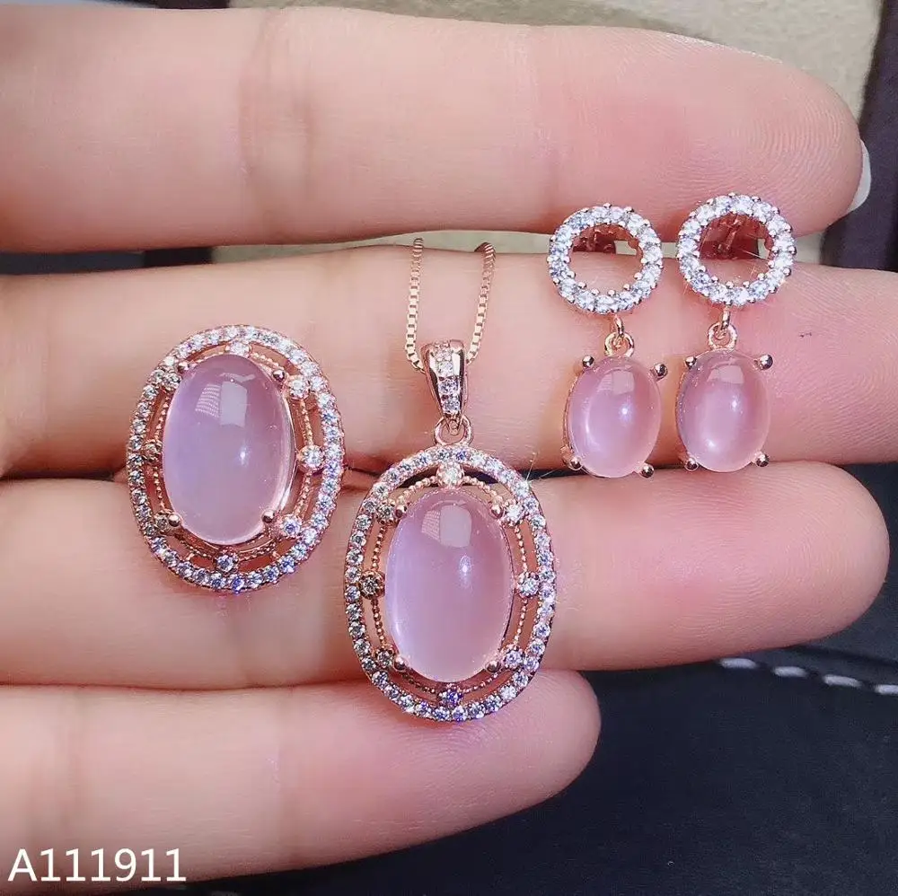 Muslimah Fine Jewelry 925 Sterling Silver Intarsiato Natural Ross Quartz Classic Earring Necklace Ring Suit Support Detection Noble