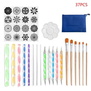 

37pcs Mandala Dotted Tool Set for Painting Rock Stencil Brush Wooden Drawing Pen R9CB