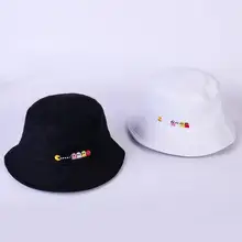 Мультфильм есть горох ведро Шапки вышивка Для женщин Для мужчин черный, белый цвет в стиле «хип-хоп» Модная хлопковая ведро шапка мужская женская Рыбацкая шляпа Кепки