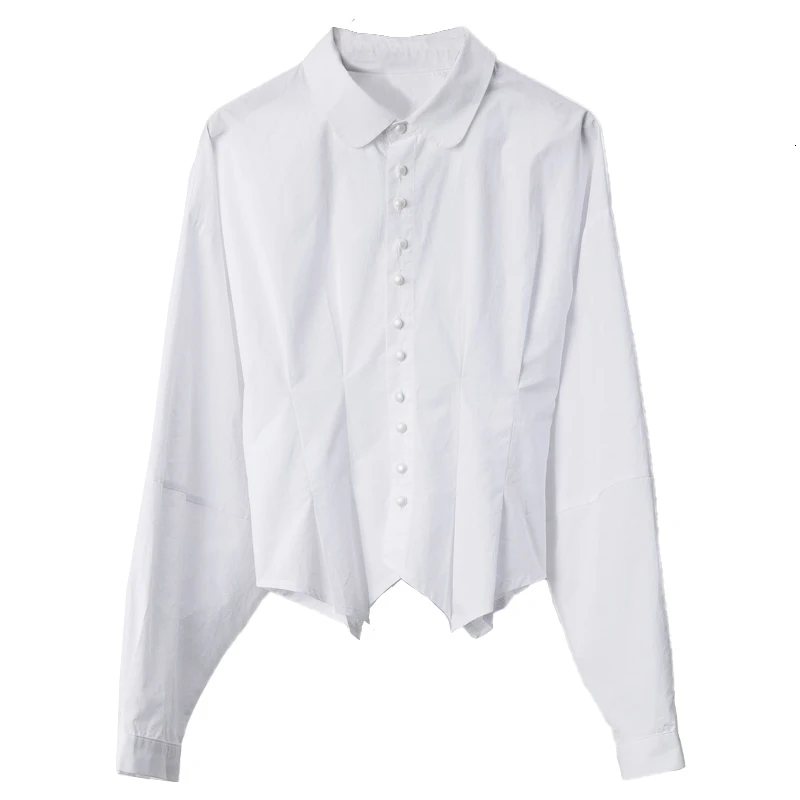 white GCC2287 TVVOVVIN, необычная белая блузка, женская мода, новинка, осень, одна грудь, фонарь, рукав, необычная, элегантная, Повседневная рубашка, X589 - Цвет: white GCC2287