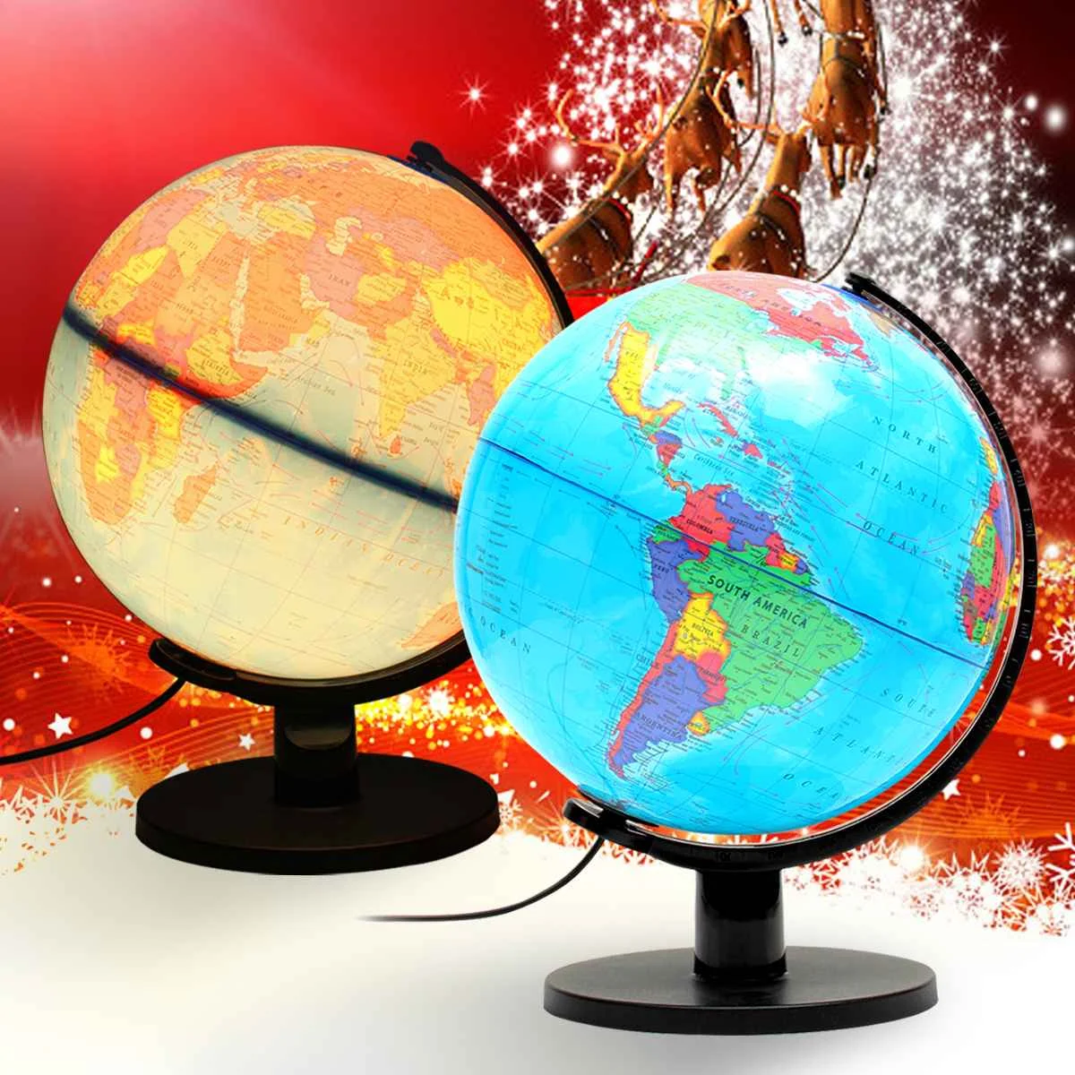 25cm Light Up World Globe Educational Illuminated Sturdy Political Boundaries 