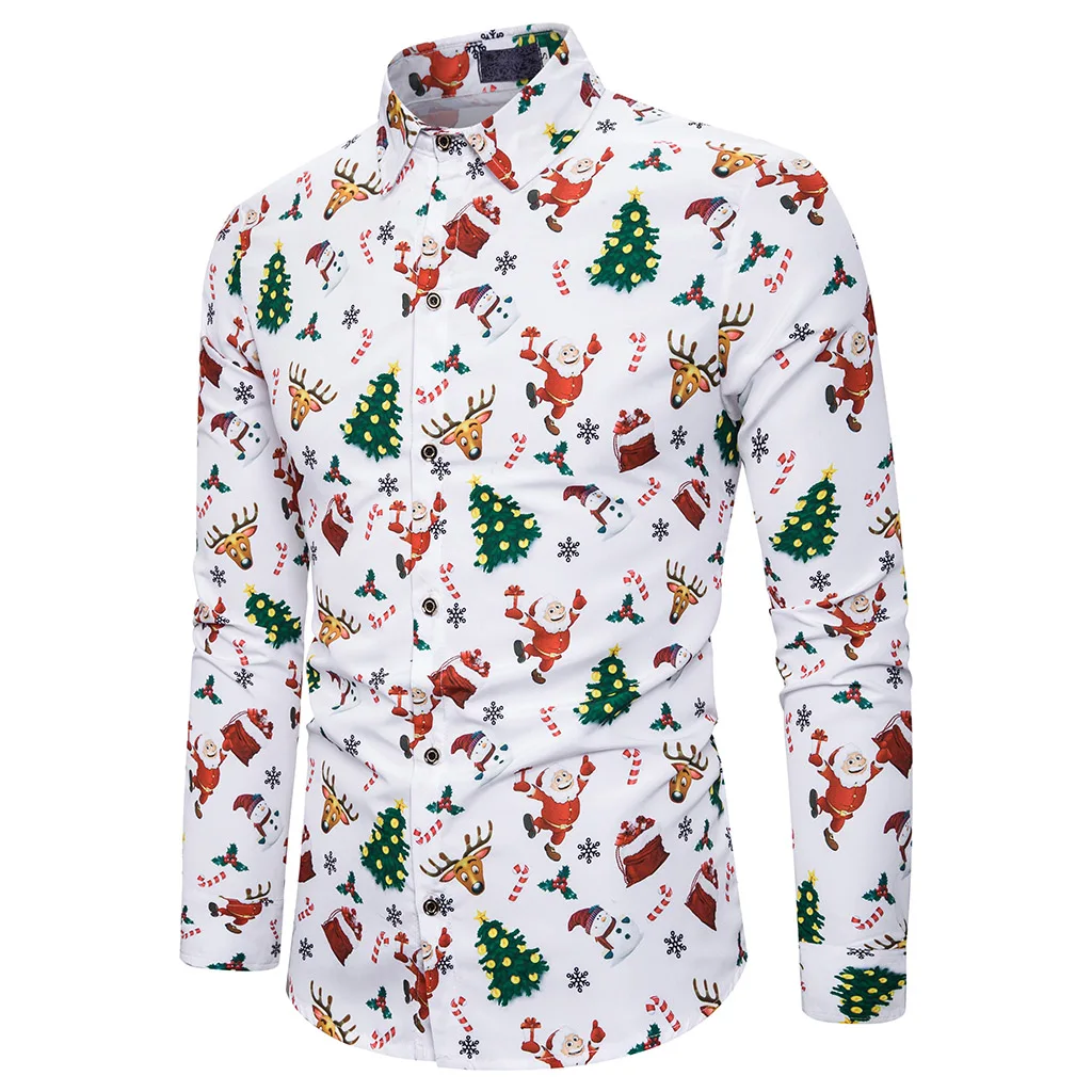 Рождественские мужские рубашки, повседневные, с принтом, Camisa Social Masculina, тонкие, домашние рубашки, мужские топы, Chemise Homme, Классические Гавайские рубашки
