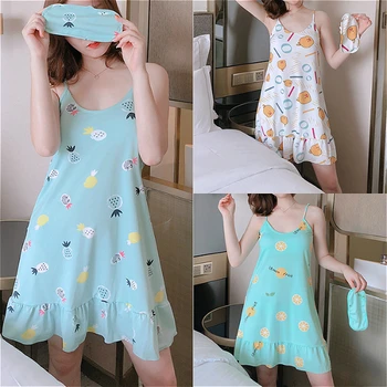 

Women's Cotton Sexy Condole Belt Nightgown Fashion Pasta Condole Belt Nightdress Fresh and Lovely Printed Loose Home Clothes