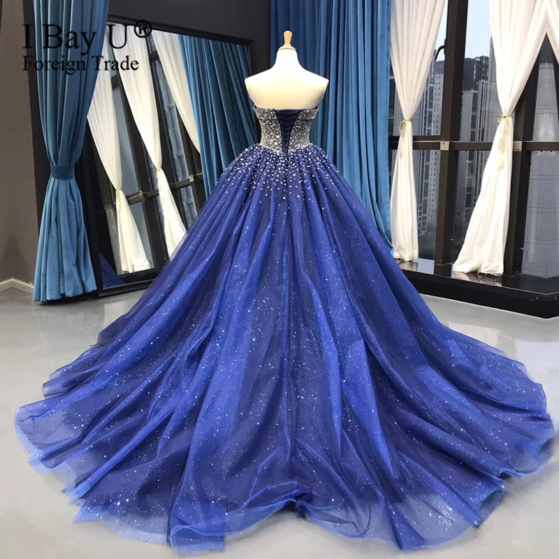 Vestido De Noiva свадебное платье принцессы с блестящими камнями бальное платье темно-синего цвета со стразами на шнуровке сзади размера плюс свадебные платья