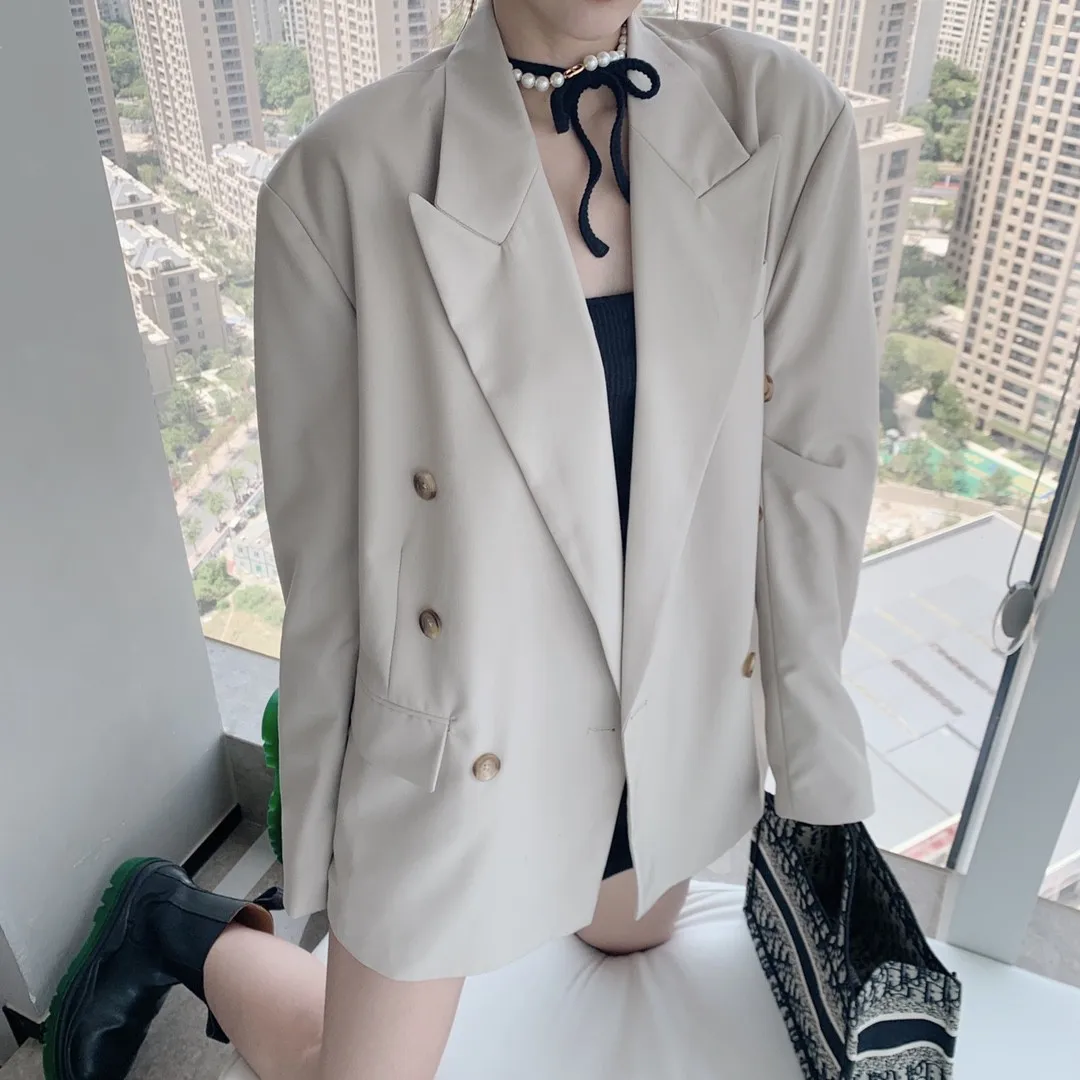 

Yang mi same suit coat women 2020 fall new 100 suit temperament loose lapel apricot long-sleeved suit