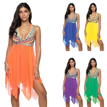 

Deep V Halter Tankini Swim Dresses Two Piece Swimsuit with Bottom Push Up Monokini Bathers Badpak 2020 New Swimwear for Curves