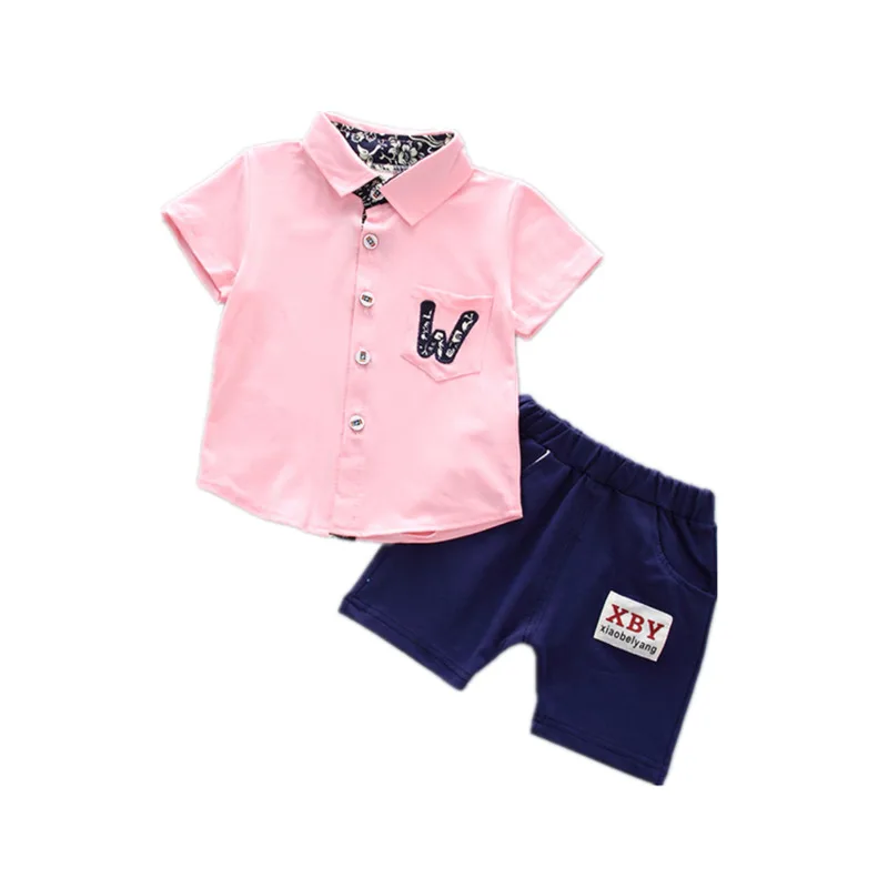 

New Hot Summer Baby Boys Girls Clothes Shirt Shorts 2Pcs/Sets Gentleman Style Kids Lapel Infant Casual Suits Children Tracksuit