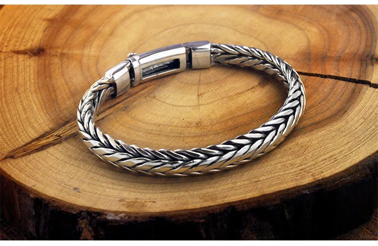 FNJ State мужской t веревка браслет 925 серебро ширина 9 мм чистый S925 серебряные браслеты для мужчин ювелирные изделия