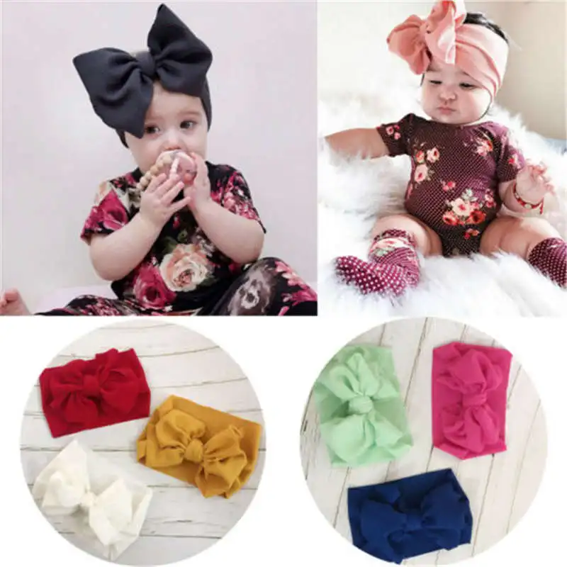 

2019 Brand New Infant Headband Newborn Toddler Baby Girl Boy Headwear Solid Bowknot Soft Turban Knot Hairband Baby Shower Gifts