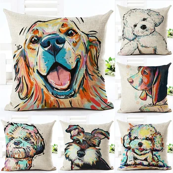 

Single-side Simple Personality Painted Lovely Dog Decorative Hug Pillow case Natural Linen Pillow case Household Textile Items