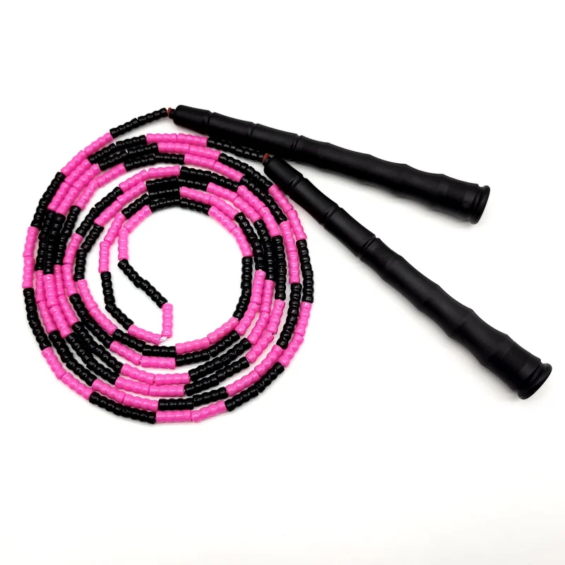 NEVERTOOLATE SOFT BEADS REAL 3 METER 3m black pink beaded skip rope white handle 21cm length freestyle beads skipping jump rope 2