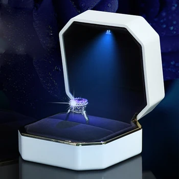 

1pc LED Lighted Organizer Packaging Display Engagement Jewelry Wedding Earrings Gift Ring Box Storage