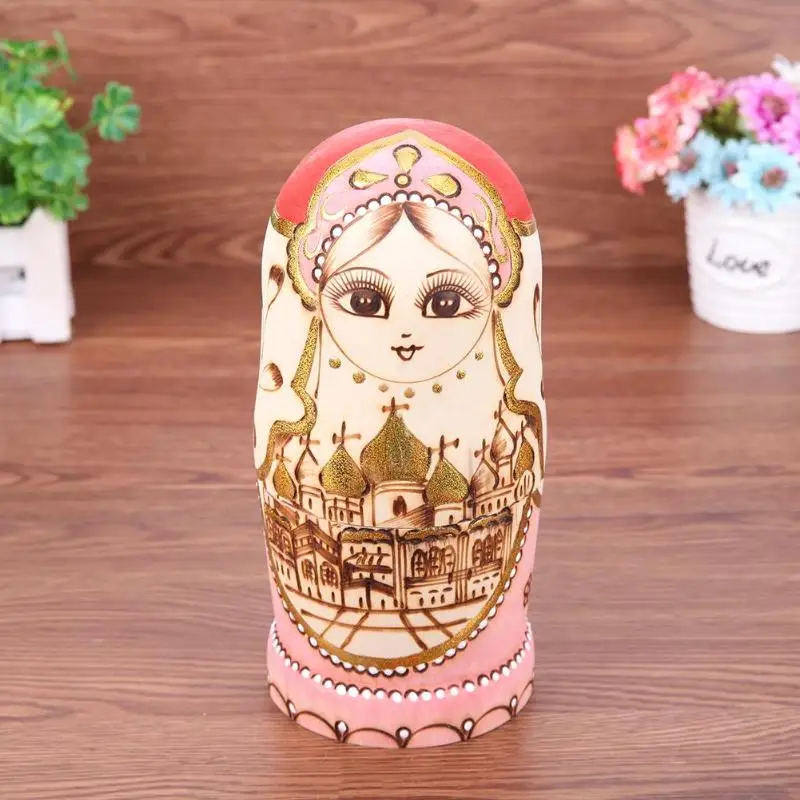 7 шт. русские Matryoshka деревянные матрешки замок Краска игрушка липа дерево чистая ручная работа церковь, замок для детей подарки на Рождество