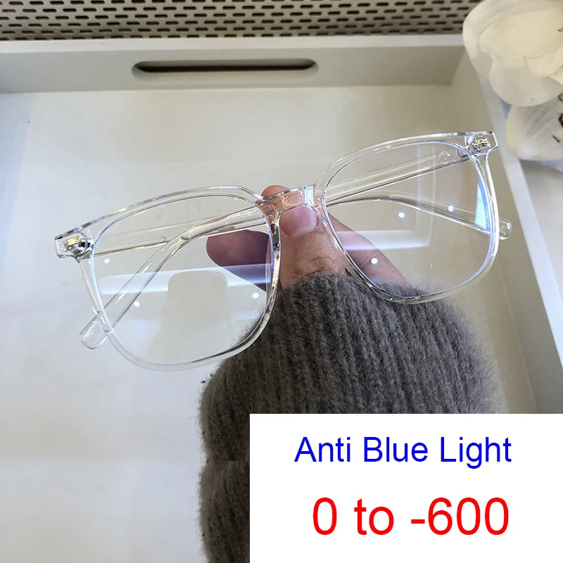 Transparente gafas de computadora mujeres hombres Anti-Luz Azul cuadrado miopía filtros de lentes rayos óptico anteojos recetados 0-6