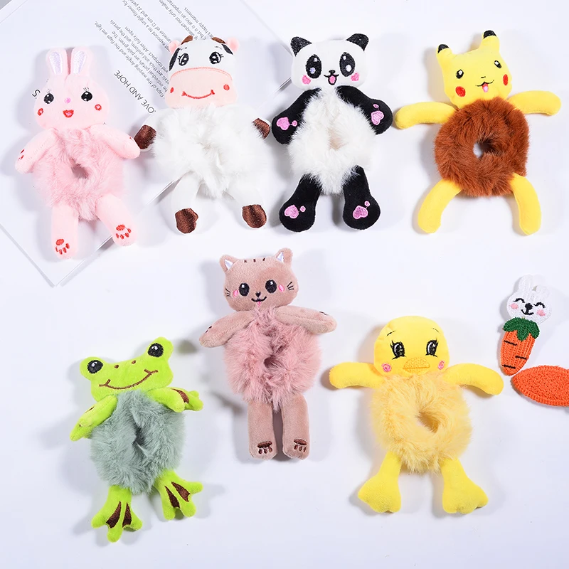 black hair clips Plush Hair Band Elastic Accessories New Woman Girl Kids Cute Teddy Bear Frog Cat Rabbit Toy Rope Rubber Ties Animal Scrunchies vintage hair clips