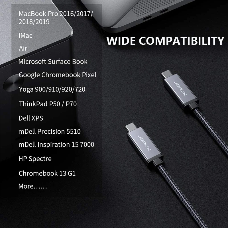 Thunderbolt 3 кабеля Jsaux PD 100W 5A USB C для 40 Гбит/с 5K @ 60 Гц Тип до Быстрый зарядный кабель Macbook
