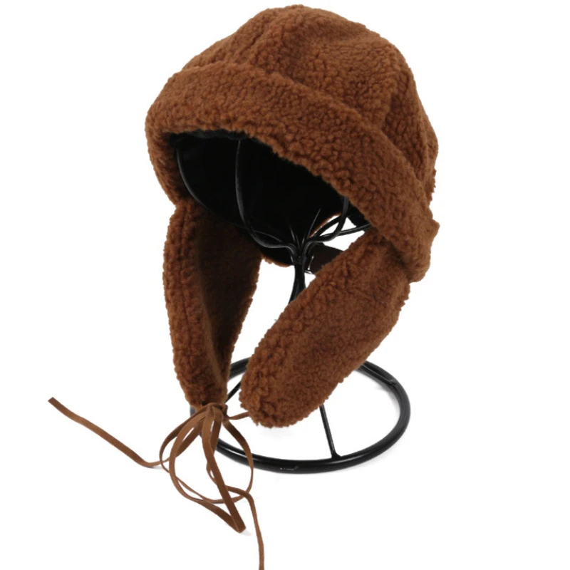 Caramel HT2880 берберская флисовая шапка, одноцветная шапка охотника с ушками, Женская Русская Шапка, Женская лыжная шапка, Толстая теплая шапка-бомбер, женская зимняя шапка - Цвет: Caramel