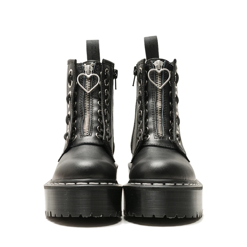 Buono Scarpe/черные мотоботы в стиле панк; ботильоны из натуральной кожи на молнии; botas Mujer; женские ботинки на толстой платформе; ботинки на шнуровке
