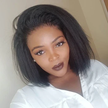 

Kinky Straight Short Bob 13x6 Lace Front Human Hair Wigs Fake Scalp Coarse Yaki Peruvian 360 Lace Frontal Wig Full You May Hair