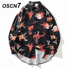 OSCN7 Casual Printed Long Sleeve Shirt Men High High Streetwear Fall Women Shirt Retro Shirts Harujuku Mens Shirt 3879