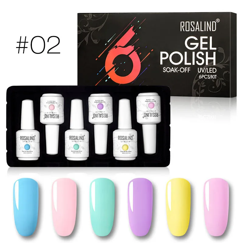 RHTC6-02 ROSALIND 6 шт. Гель-лак для ногтей Набор 15 мл Полупостоянный Vernis набор гелей для ногтей замачиваемый дизайн ногтей для маникюра Набор - Цвет: RHTC6-02