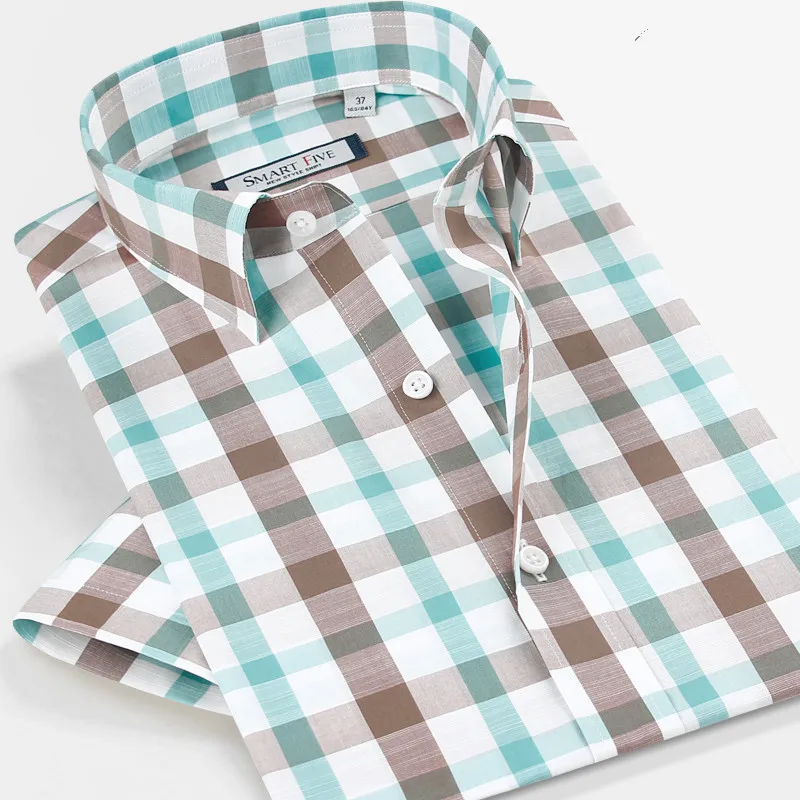 Smartfive мужские рубашки 75% хлопок 25% полиэстер Camisa Masculina новые мужские рубашки с коротким рукавом повседневные рубашки в клетку бренд
