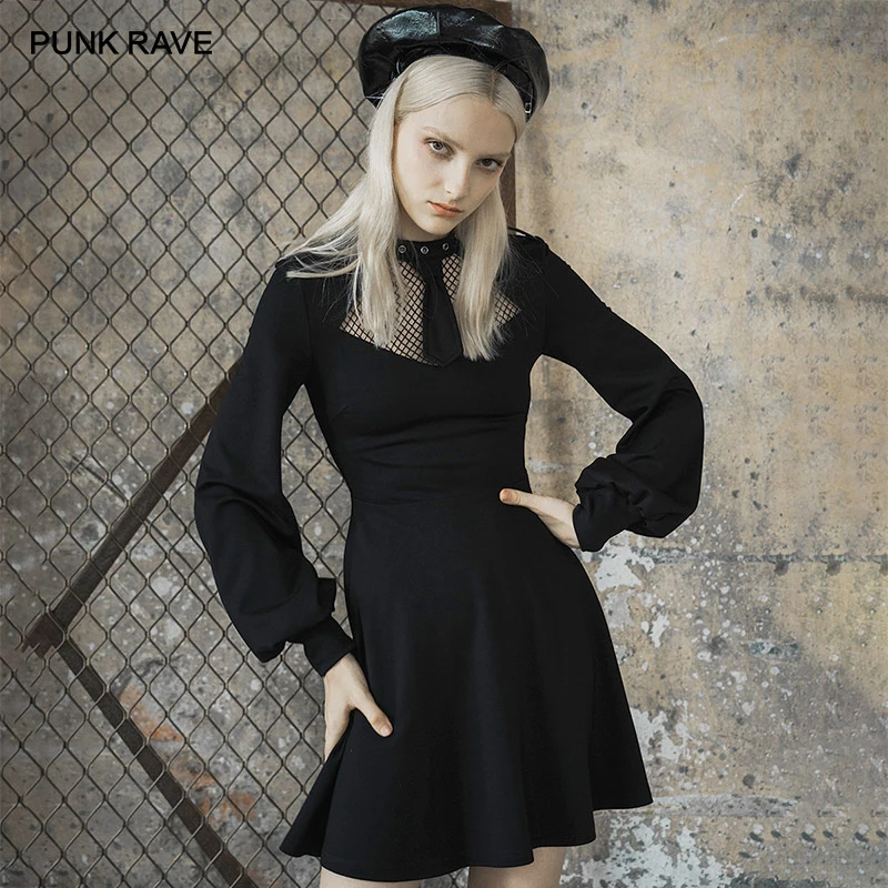 Панк RAVE Girl's Gothic Black Autume новое модное сексуальное Клубное платье трапециевидной формы с длинным рукавом