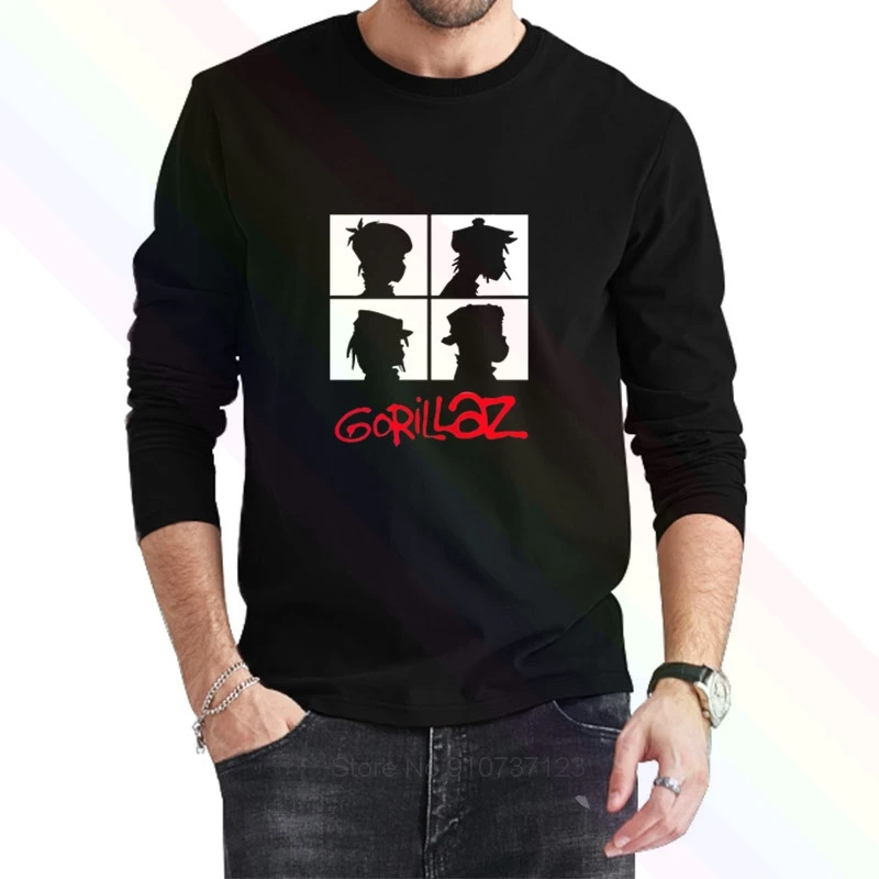 gorillaz Logo Classic Black T-Shirt 2021 Newest Summer Men's Long Sleeve Popular Tees Shirt Tops Novel Unisex | Мужская одежда