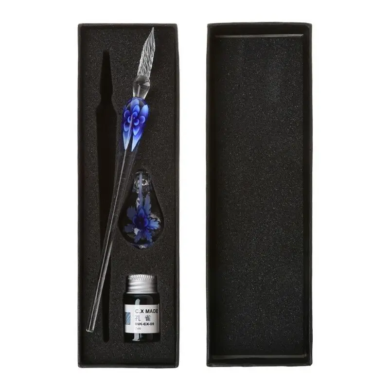 dark blue 3pcs Стекло каллиграфия ручка кристалл стекло Dip чернила Ручка Набор неуглеродистые чернила ручки для подписи пишущие инструменты DQ капля - Цвет: dark blue 3pcs