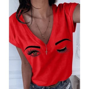 2020 Summer S-5XL Plus Size Eyebrows Eyes Deep V-neck Womens T-shirt New Solid Casual Womens Tops Short Sleeve Tshirts funny