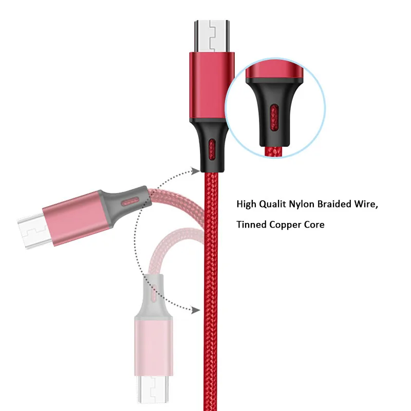 Кабель Micro USB нейлоновый кабель для быстрой зарядки USB кабель для передачи данных для huawei samsung Xiaomi LG Tablet Android кабели для мобильных телефонов зарядное устройство