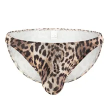 Men's Leopard Triangle Sexy Comfortable Low Waist Breathable U Convex Underpants Swimming Trunks Beach Surfing Triangle Swimsuit