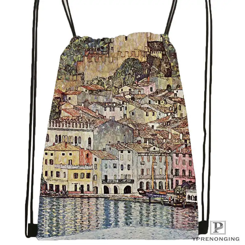 Drawstring Backpack Custom Artist Gustav Klimt походная сумка на шнурке милый рюкзак для детей(черная спинка) 31x40 см#180531-02-15 - Цвет: Drawstring Backpack