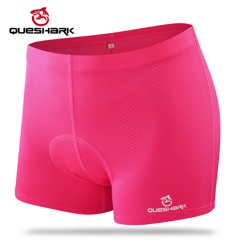 QUESHARK Women Pink Cycling Underwear 3D Gel Padded Shockproof Mountain