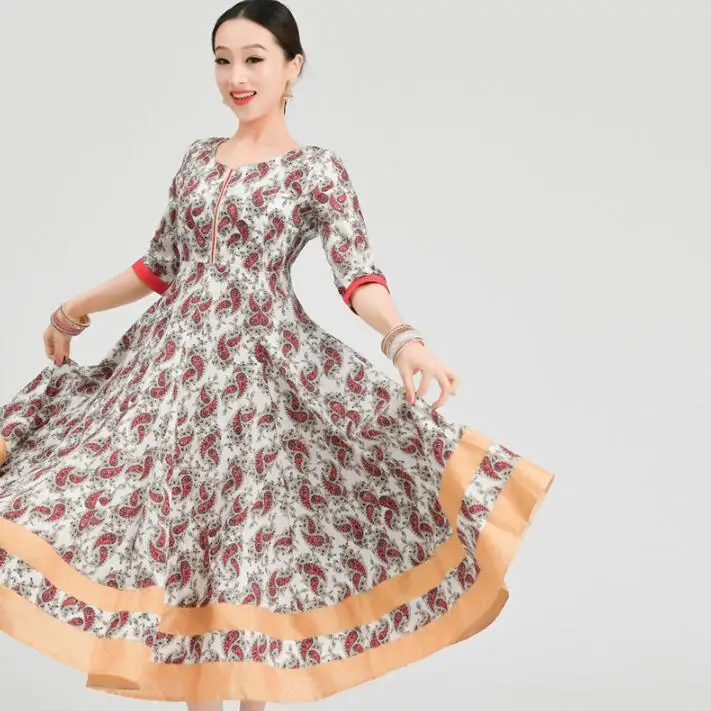 

2 Colors India Sarees Woman Beautiful Printing Dance Costume India Style Performance Katak Ethnic Dress