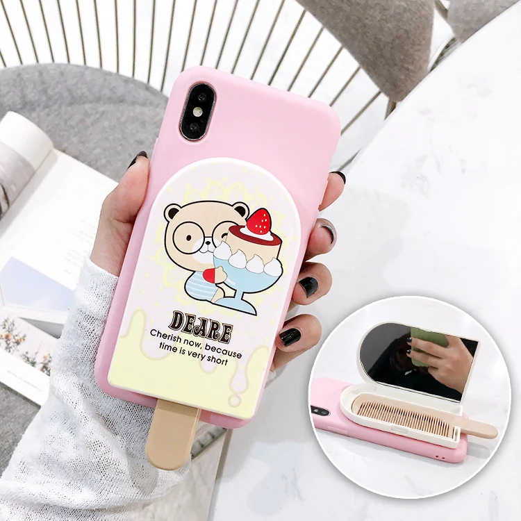 SAM S10 Plus мультяшный зеркальный чехол для макияжа, милый медведь задняя крышка для samsung S6 S7 Edge/S8 S9 plus/S10e/S10 Lite чехол для телефона