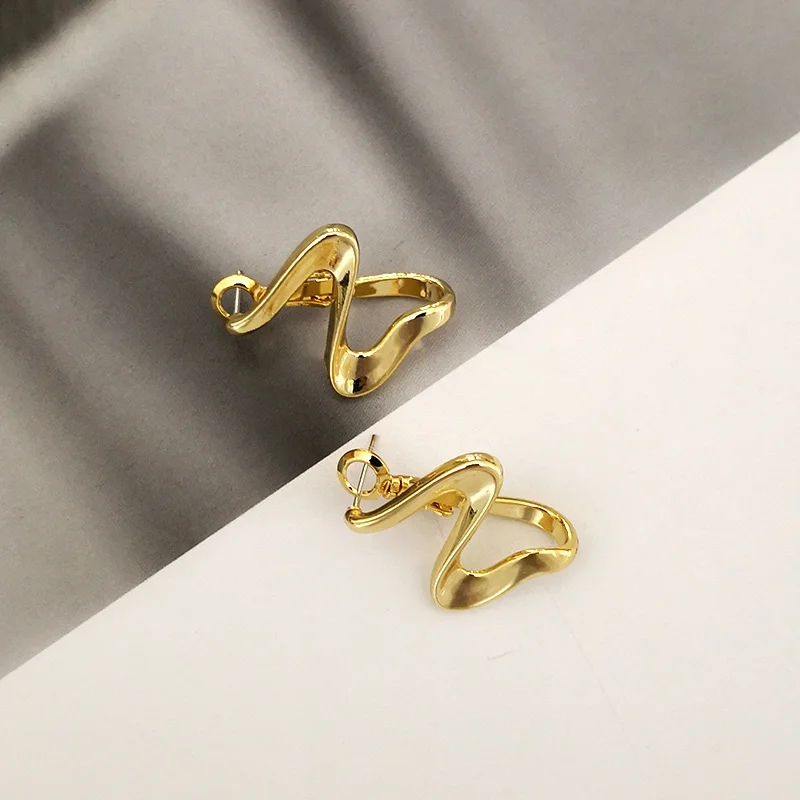 Peri'sBox золотые гнутые серьги-кольца спиральные геометрические серьги в виде тонкого кольца в форме волны стильные серьги для женщин Элегантный Подарочный - Окраска металла: Gold