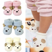 Милые зимние носки для новорожденных; теплые нескользящие носки унисекс с милым медведем для маленьких мальчиков и девочек; плюшевые носки